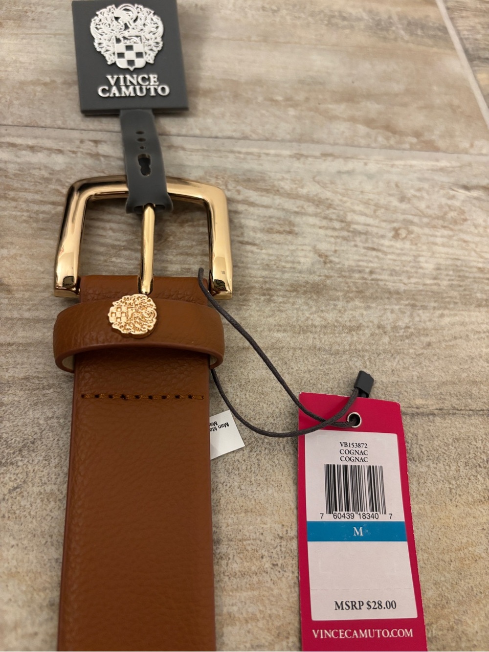 Vince Camuto Tan Leather Belt with Gold Buckle